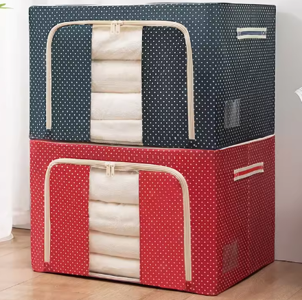 Steel Frame Fabric Storage Box  Cloth Quilt Blanket Storage Bag Home Foldable Clothing Organizer Kid Box OEM